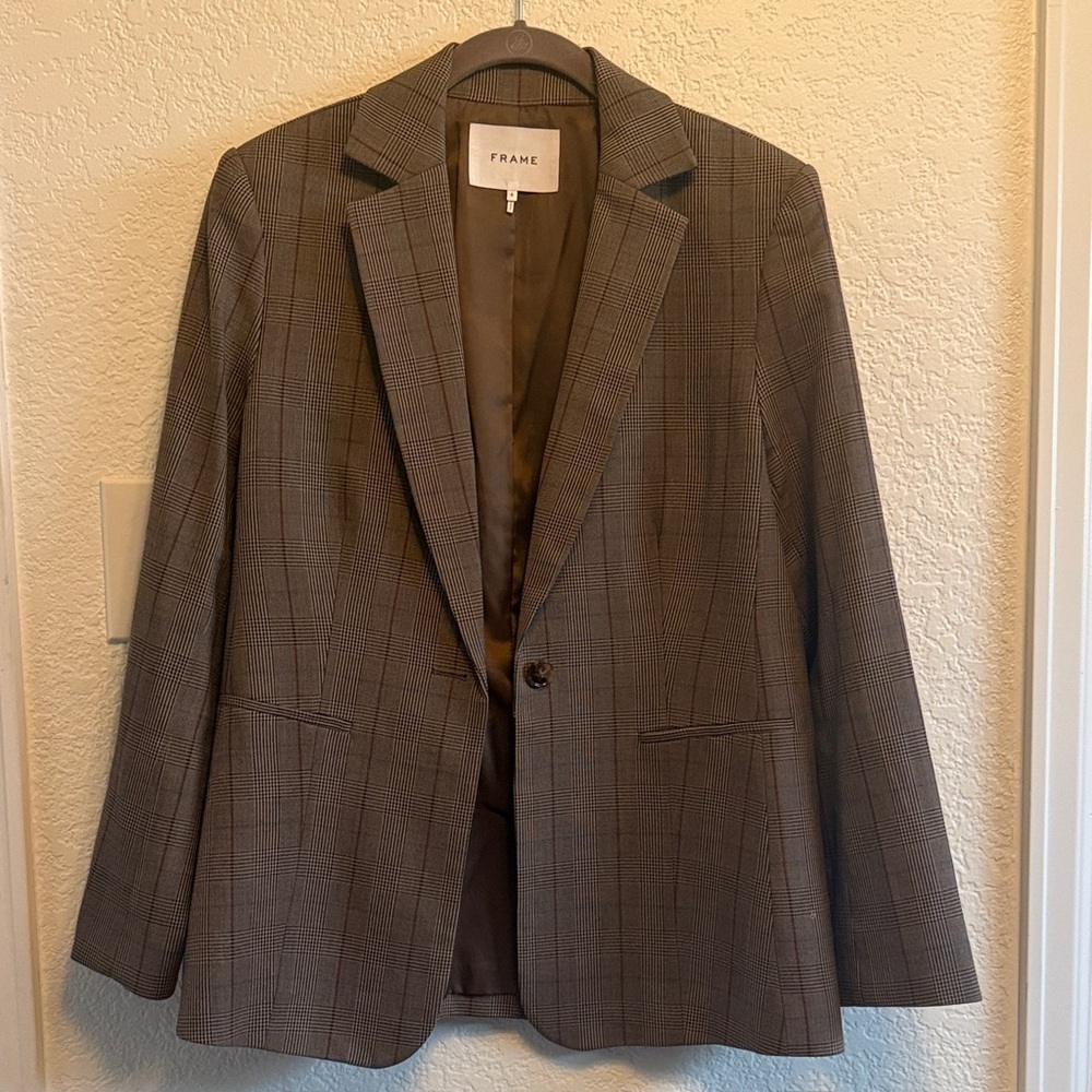 Frame Women’s Wool Brown Plaid Blazer